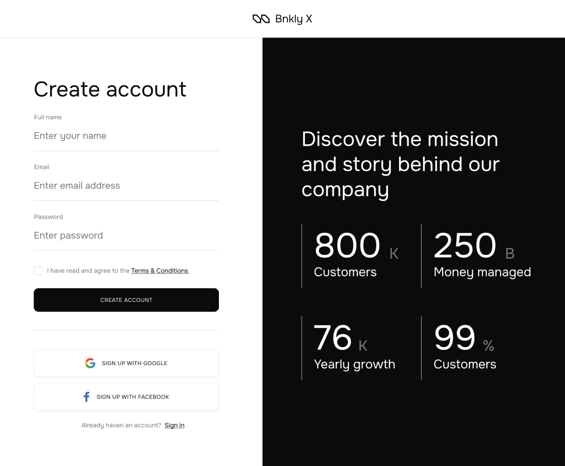 Sign Up - Bnkly X Webflow Template