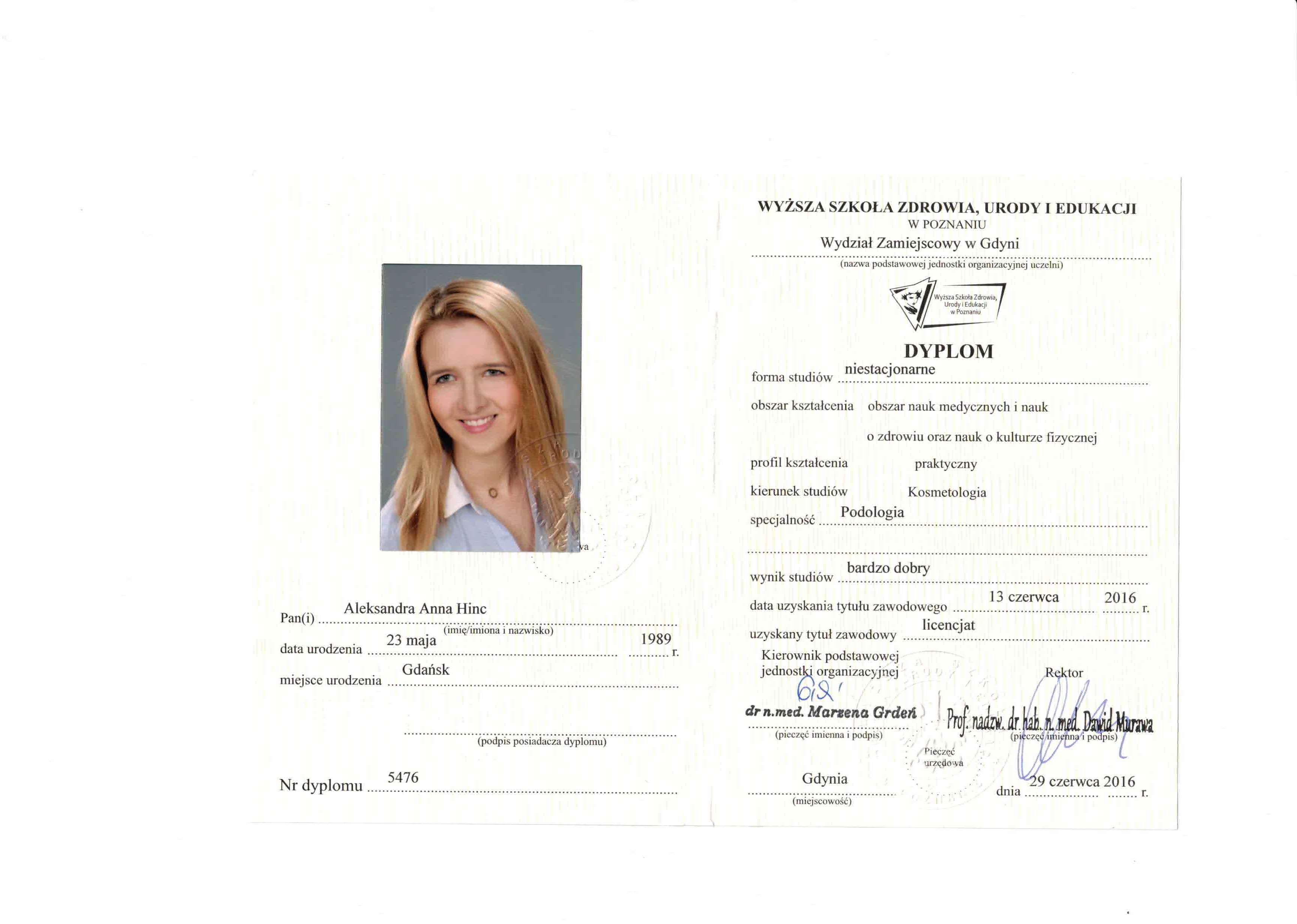 Dyplom Aleksandra Dąbrowska