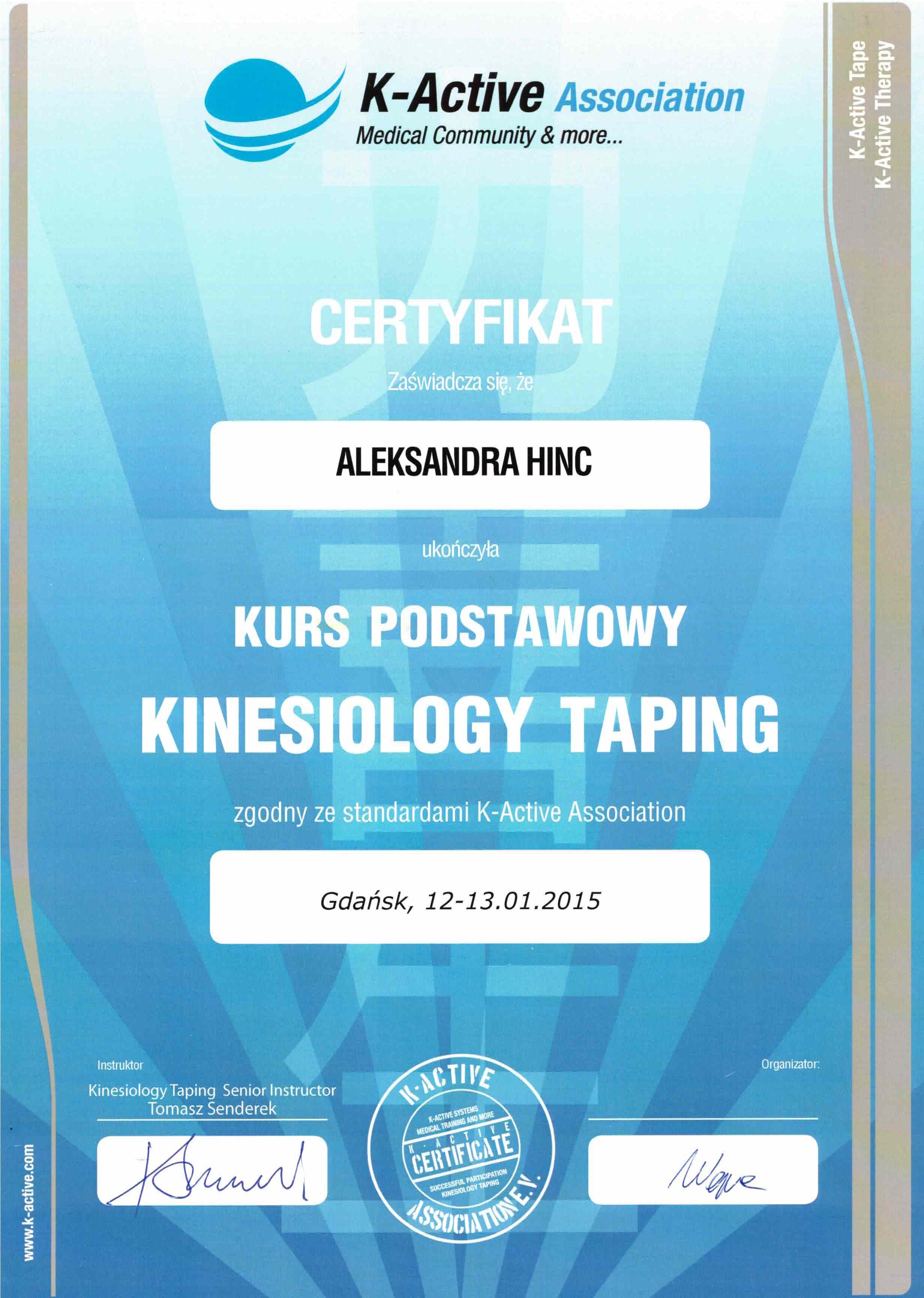 Certyfikat Aleksandra Dąbrowska