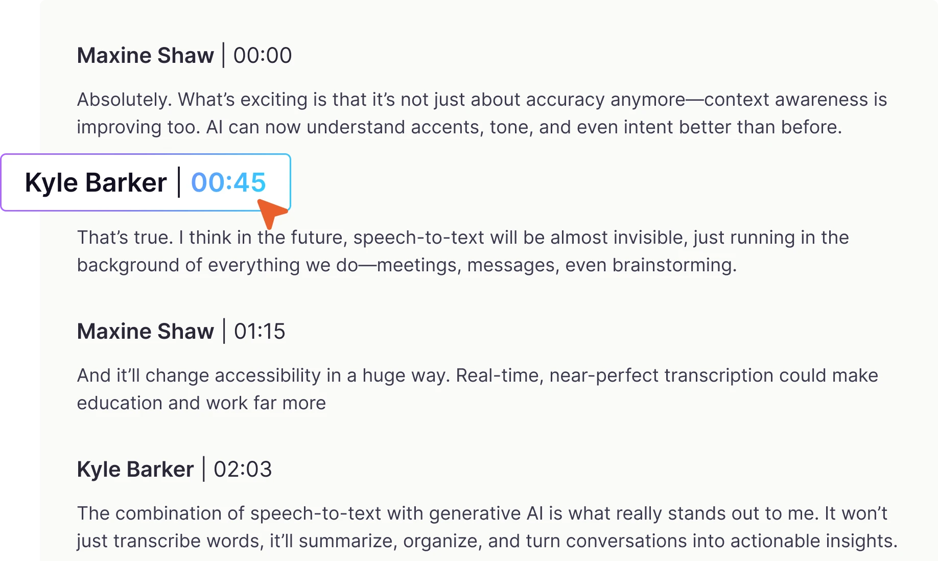 A snapshot of Rev's AI Chat feature that reads "Chat with AI about your transcript" and shows feature options below.