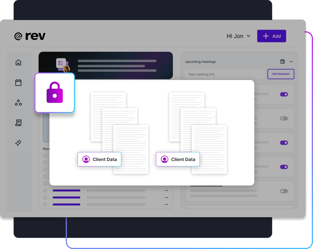 Illustration of stacked digital files, a padlock and shield on a storage drive representing encryption at rest security