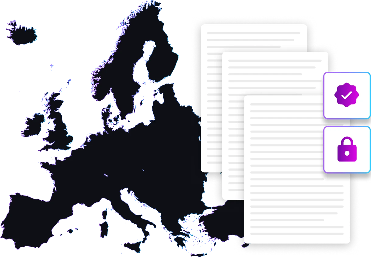 Stylized GDPR shield and padlock symbol representing data protection and privacy compliance