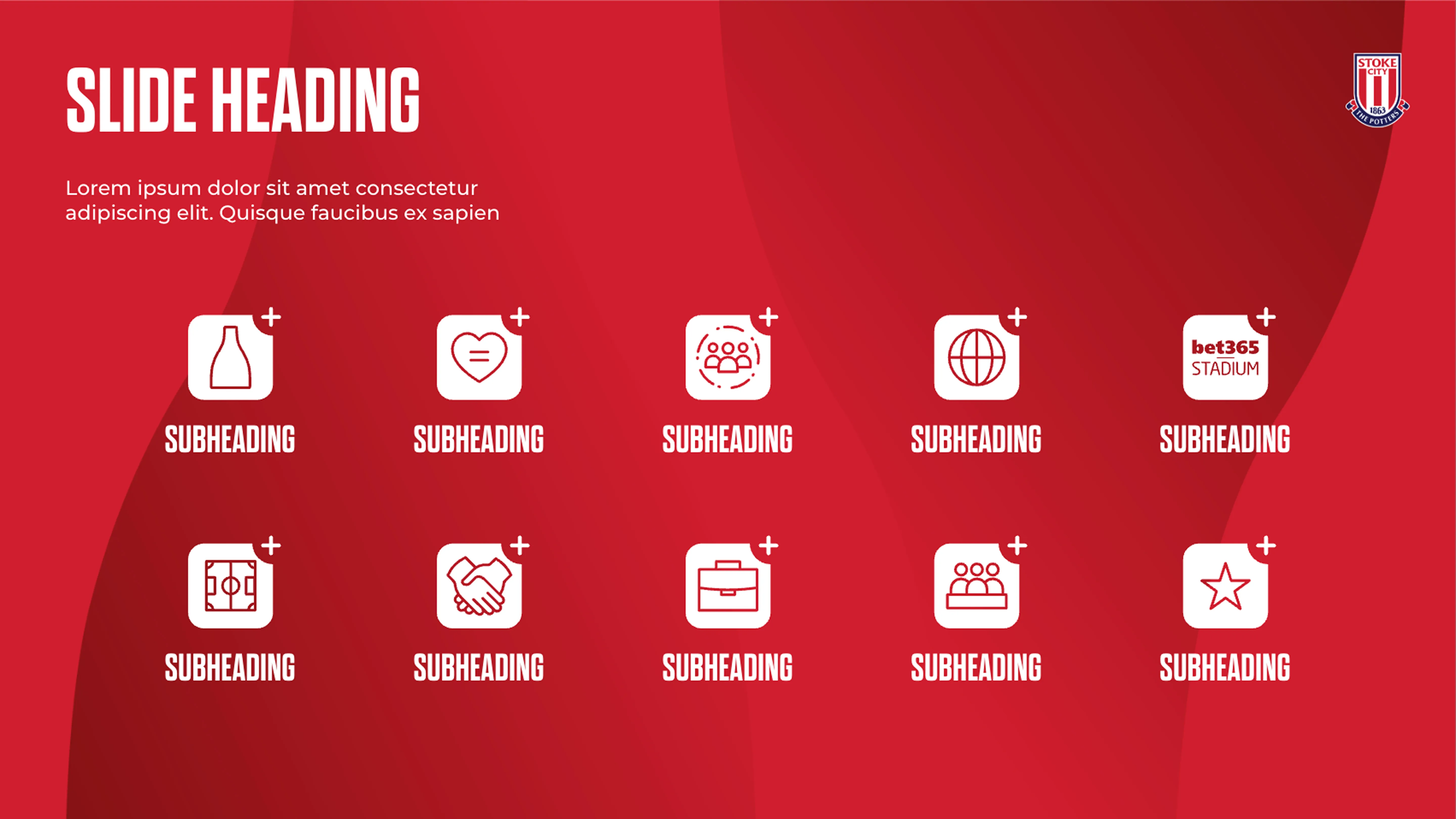 Stoke City slide with icons and copy