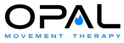 Opal Movement Therapy logo with a blue water droplet inside the letter A.