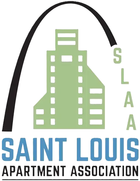 Logo of Saint Louis Apartment Association featuring a stylized building and the Gateway Arch with the acronym SLAA.
