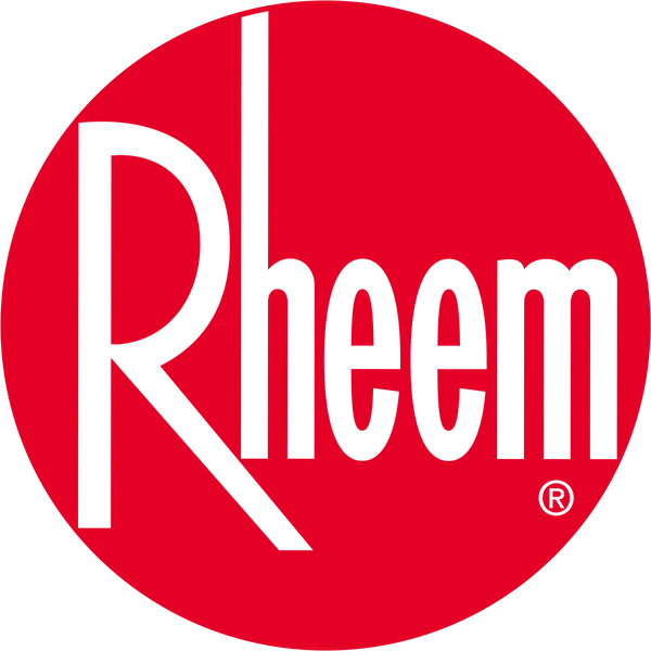 Rheem brand logo with black text inside a red circle.