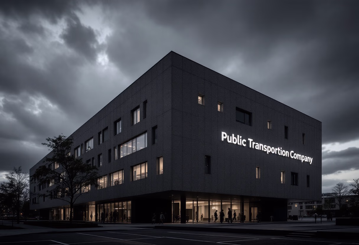 [background image] image of company office building exterior (for a public transportation company)