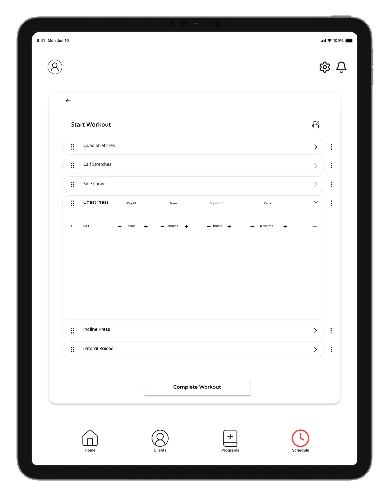 App interface template builder screen.