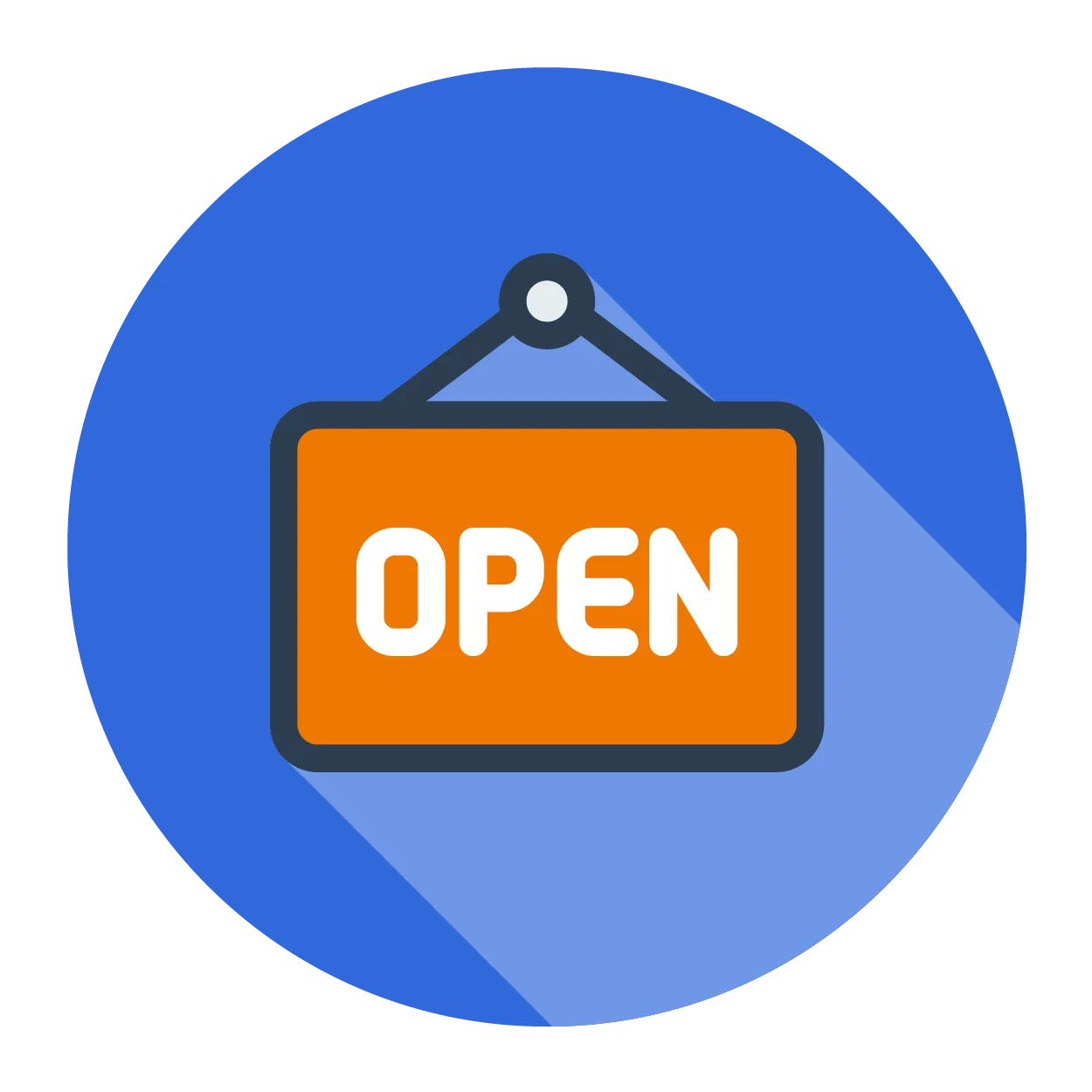 A graphic of an 'Open' sign