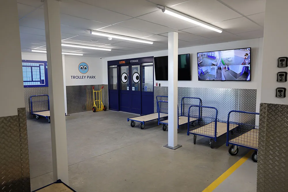 An image showing the trolley bay inside LOOK Self Storage in Ferndown