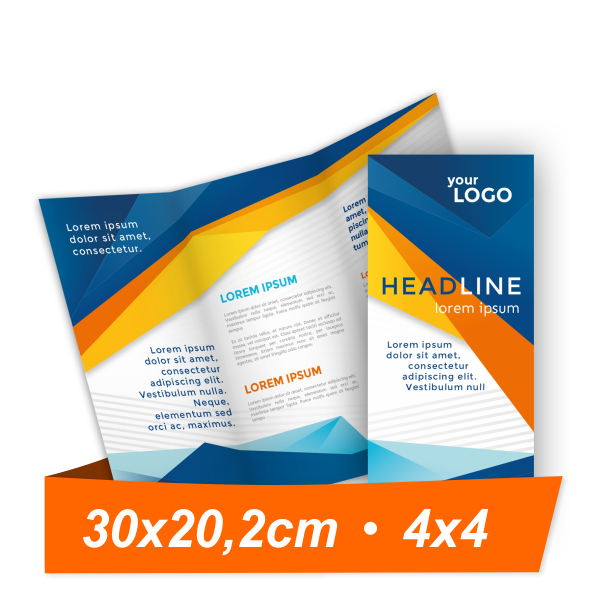 10000 Unid.- Folders - 30 x 20,2 cm - Couchê 90g - 4x4 - 2 Dobras Paralelas