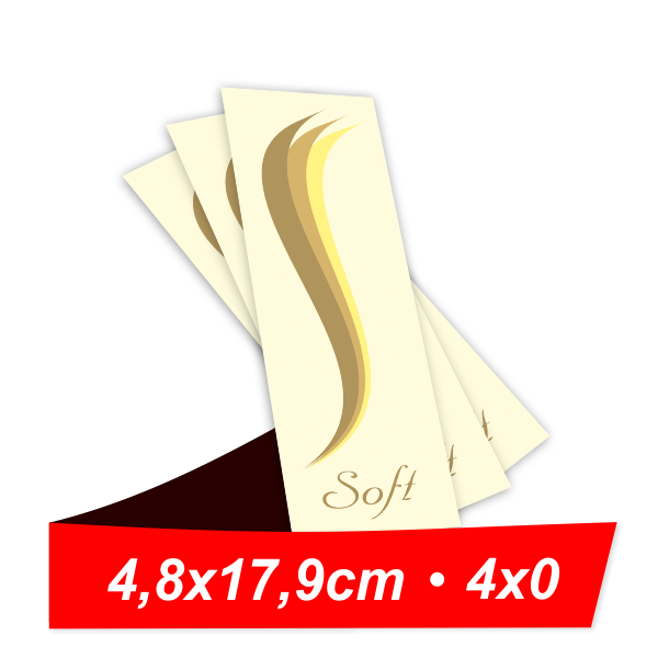1000 Unid. - Marcadores de Página - 4,8 x 17,9 cm - Triplex C2S 300g - 4x0 - Verniz UV Total - Aplicação Frente