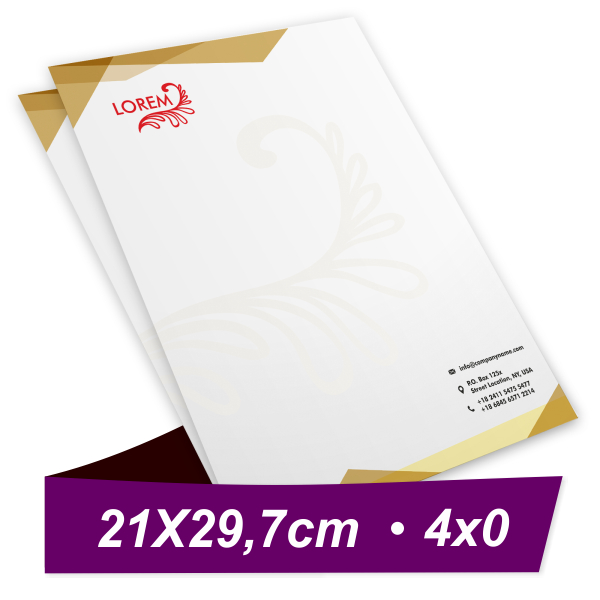 10000 Unid. - Papéis Timbrado - 21 x 29,7 cm - Sulfite 90g - 4x0 - Refile