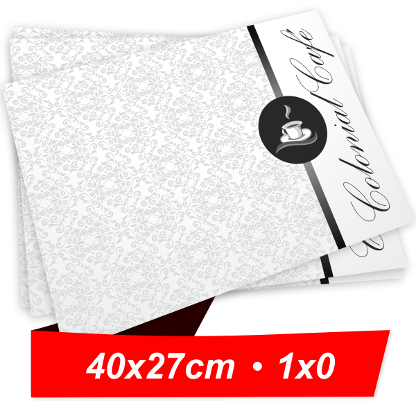10000 Unid. - Papéis para Bandeja - 40 x 27 cm - Sulfite 50g - 1x0 - Impressão na cor Preta - Refile