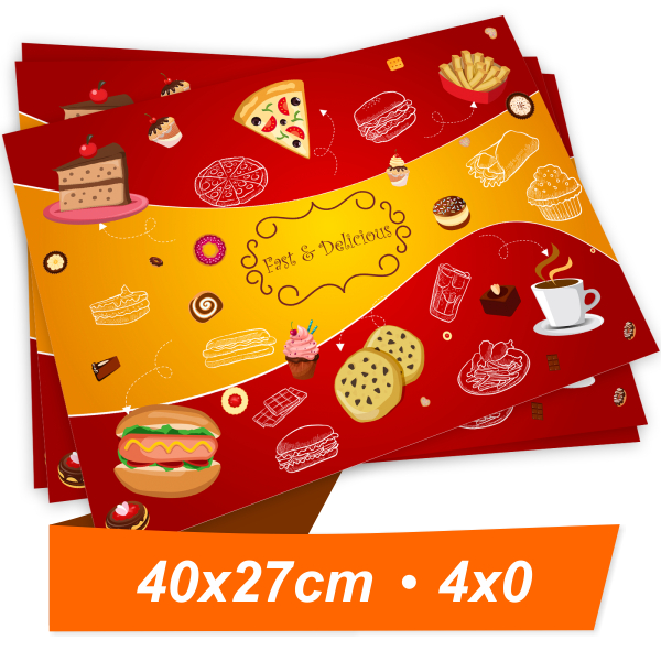 10000 Unid. - Papéis para Bandeja - 40 x 27 cm - Sulfite 50g - 4x0 - Refile