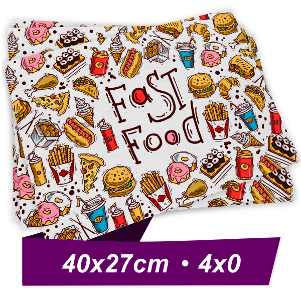 10000 Unid. - Papéis para Bandeja - 40 x 27 cm - Jornal 45g - 4x0 - Refile