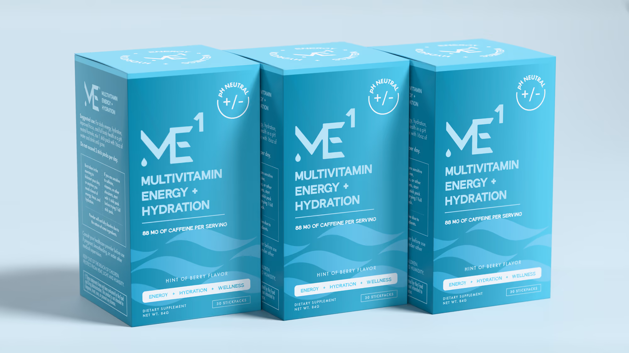 Three blue supplement boxes in a row on a light blue background.