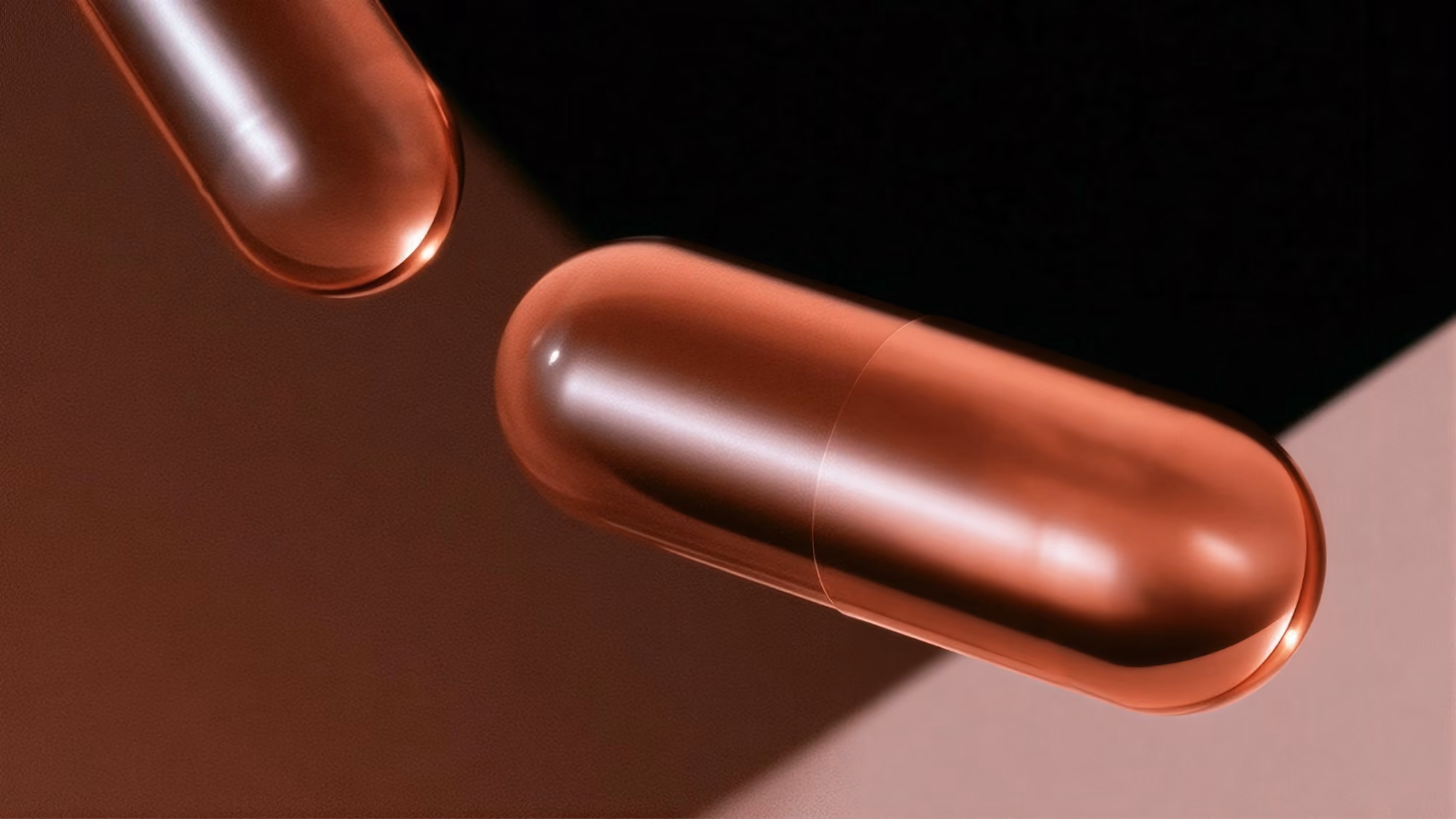 Macro photography of supplement capsules.