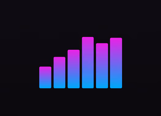 Five vertical bars of varying heights in a gradient from blue at the bottom to pink at the top, representing a stylized signal strength icon on a black background.