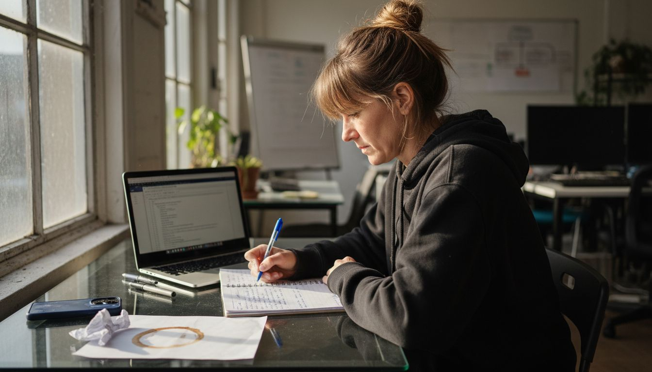 Woman reviewing bugs in office workspace