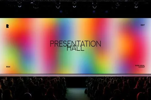 A large screen with the words presentation on it.