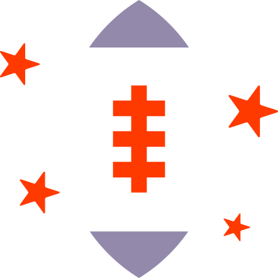 An american football surrounded by stars.