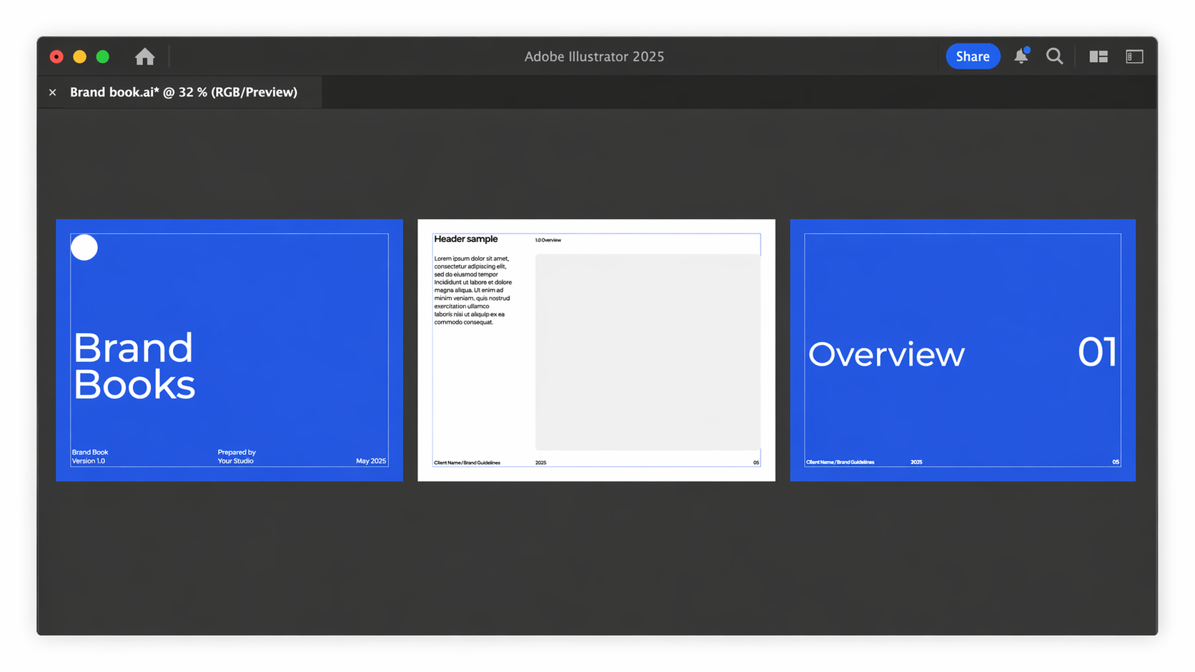 Master pages when creating a brand book in Adobe Illustrator