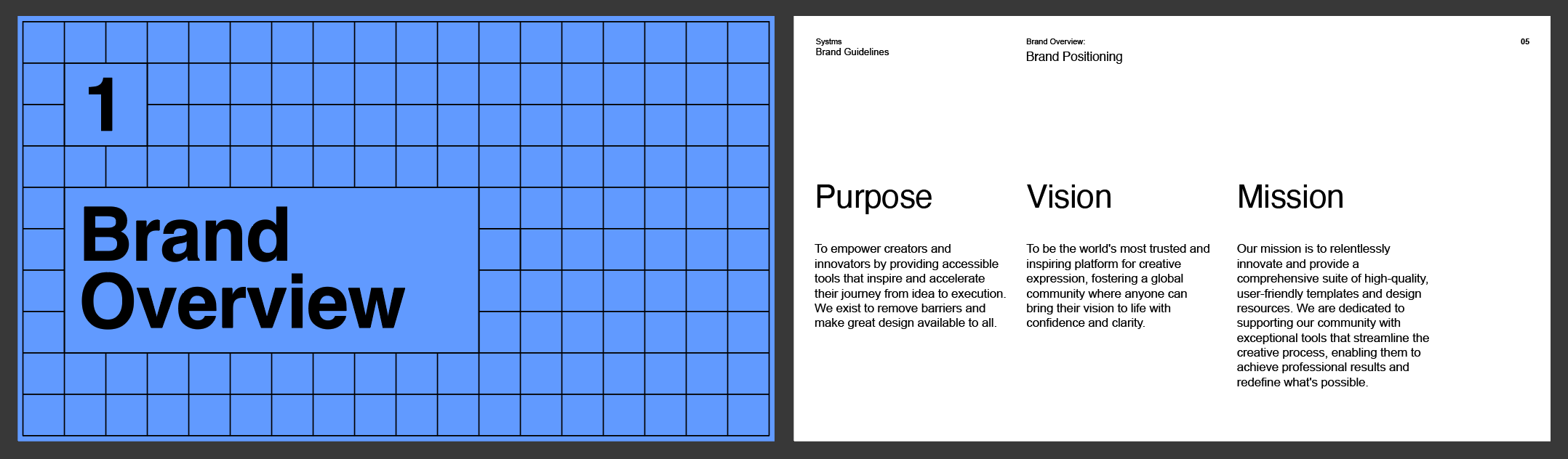 Brand Book created in Adobe Illustrator showing brand overview section