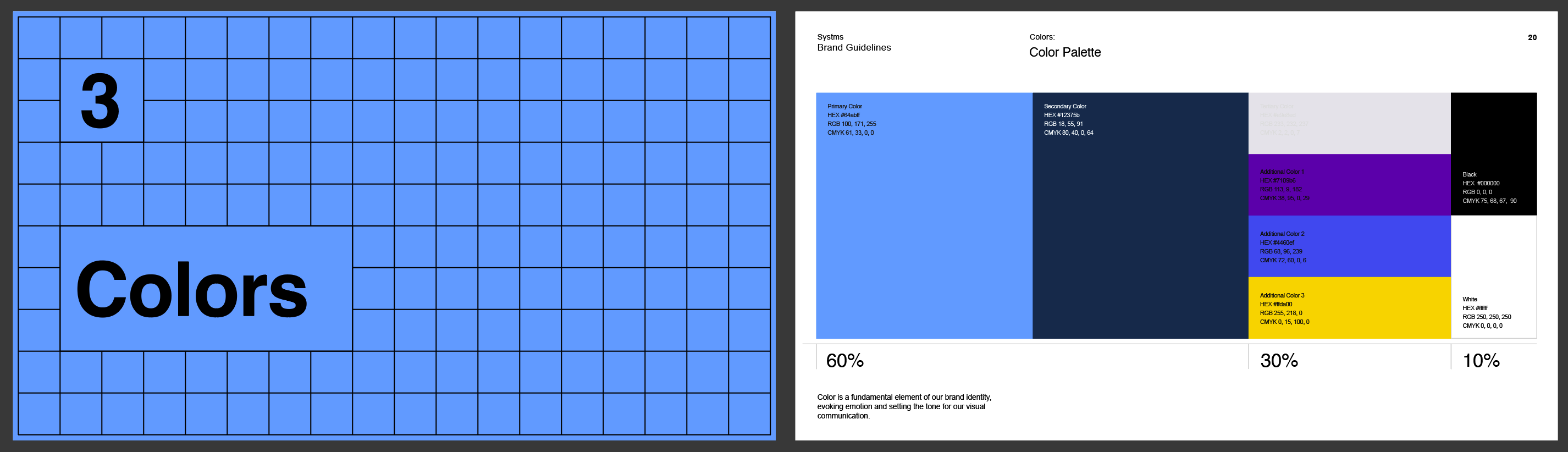 Brand Book created in Adobe Illustrator showing colors section