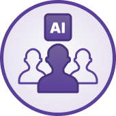 Icône de silhouette de personne avec 'AI' dans un carré au-dessus, symbolisant l'intelligence artificielle humaine.