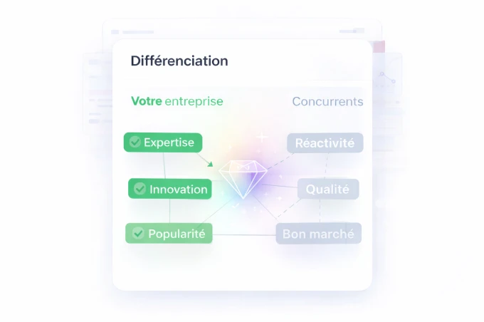 Tableau comparatif de visibilité sur ChatGPT montrant Votre entreprise en tête avec 84%, suivi de plusieurs concurrents avec des pourcentages inférieurs.