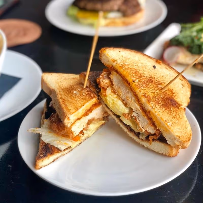 chicken sandwich cut in half