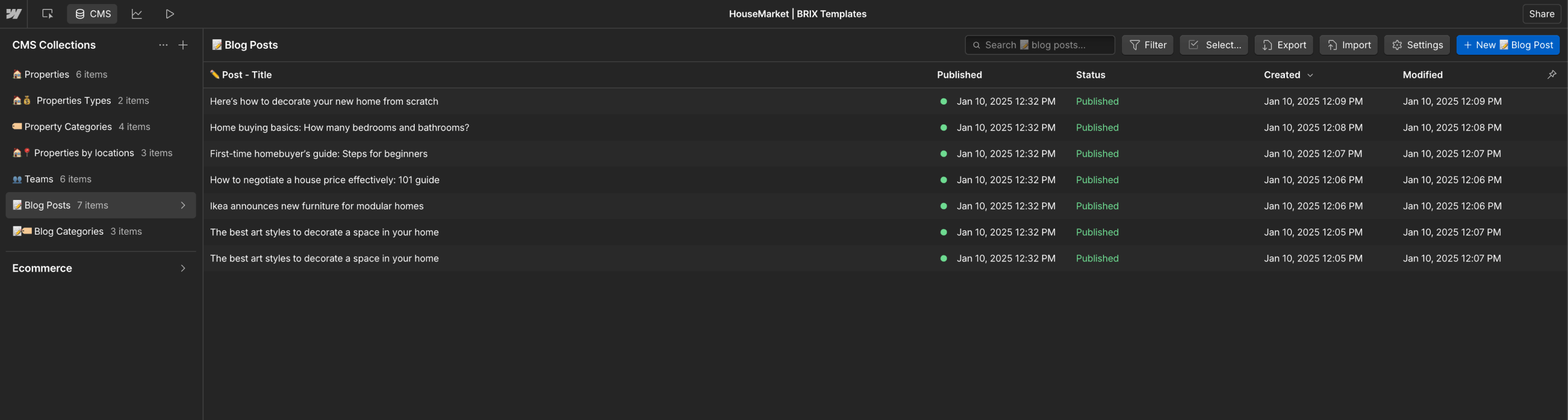 CMS Collection - HouseMarket Webflow Template
