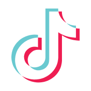 TikTok logo with blue and pink shadow effects.