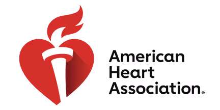 American Heart Association logo featuring a red heart with a white torch flame inside.