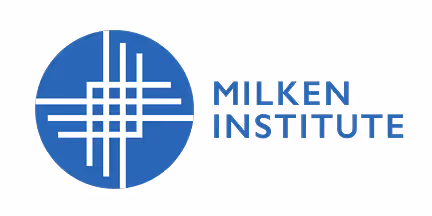 Milken Institute logo with blue circular geometric design and text.