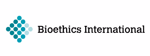 Bioethics International logo with stylized dots on the left and text on the right.