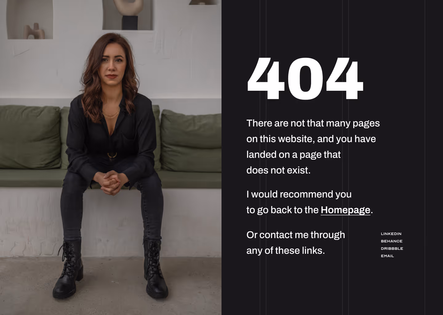 A woman sitting on a bench with a 404 error message.