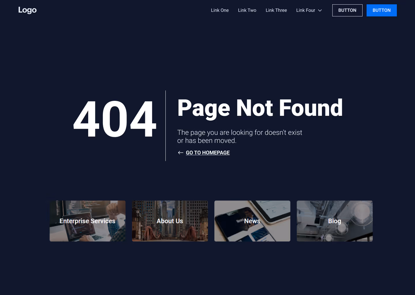 A website with a blue background and a 404 error message.