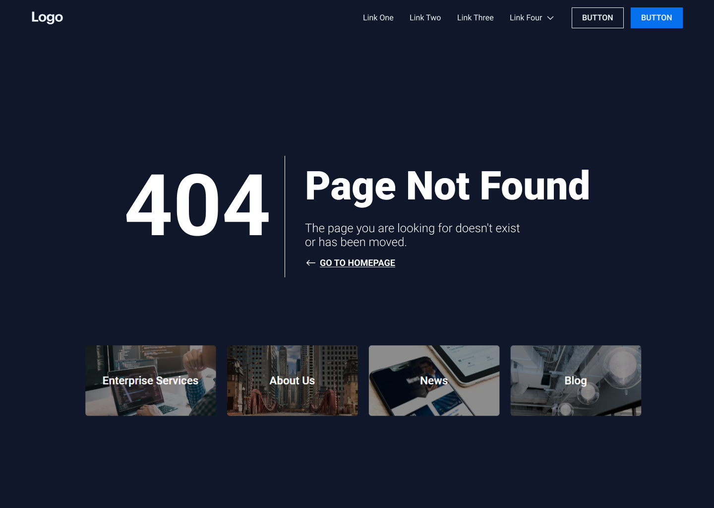 A website with a blue background and a 404 error message.