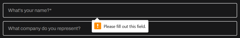 Webflow default empty required text field message
