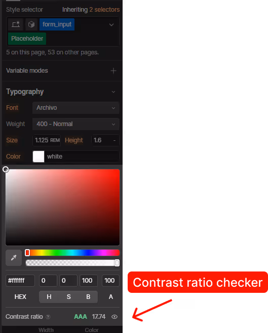 form placeholder styling in Webflow