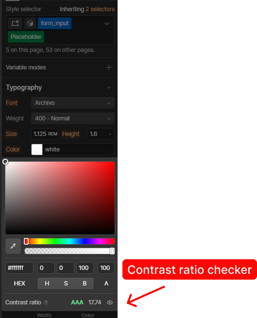 form placeholder styling in Webflow
