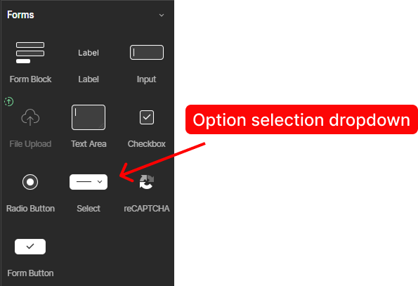 option selection dropdown in Webflow