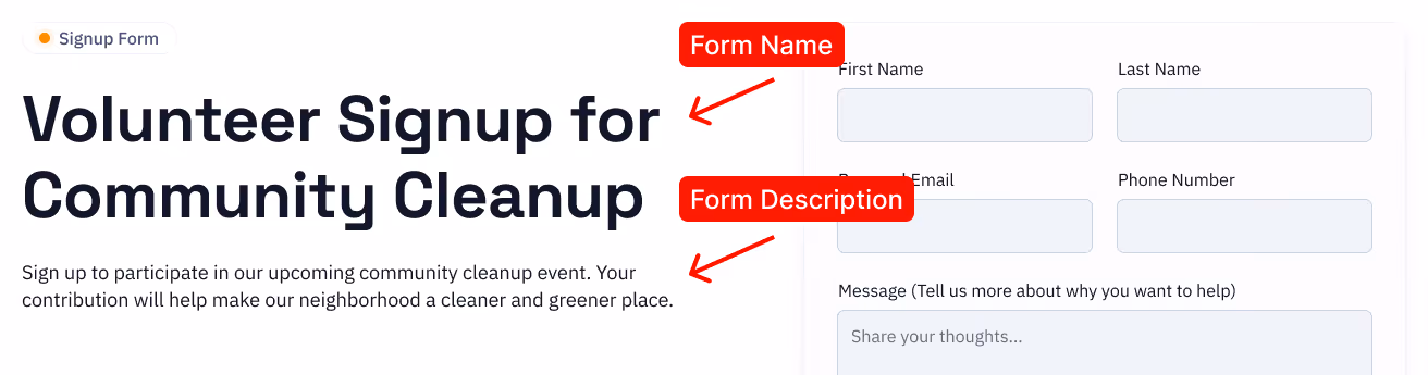 Form Design with Name & Description