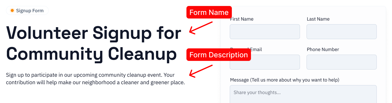 Form Design with Name & Description