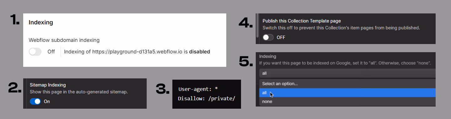 Indexing options in Webflow