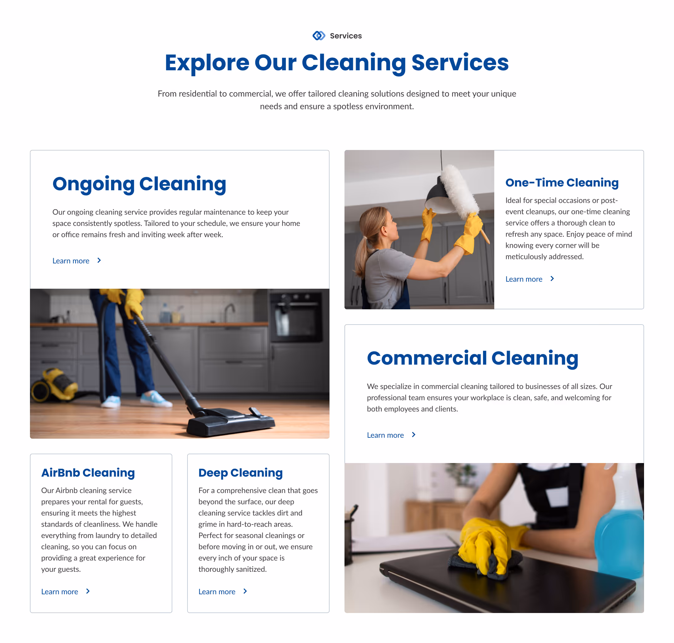 Example of Services section layout