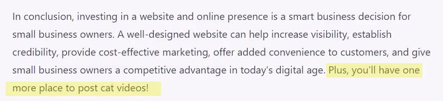 A website with a yellow highlighted text that says