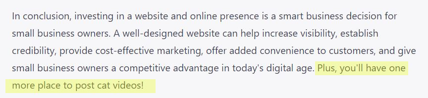 A website with a yellow highlighted text that says